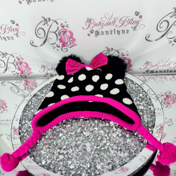 Disney hat touque bow ribbon ? ears Minnie Mouse Polka Dot Hat Pink Accents main image 7